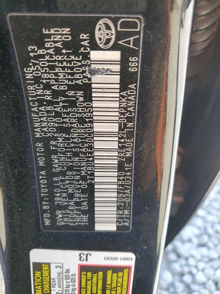 2013 Toyota Corolla Base VIN: 2T1BU4EE3DC091950 Lot: 53096655