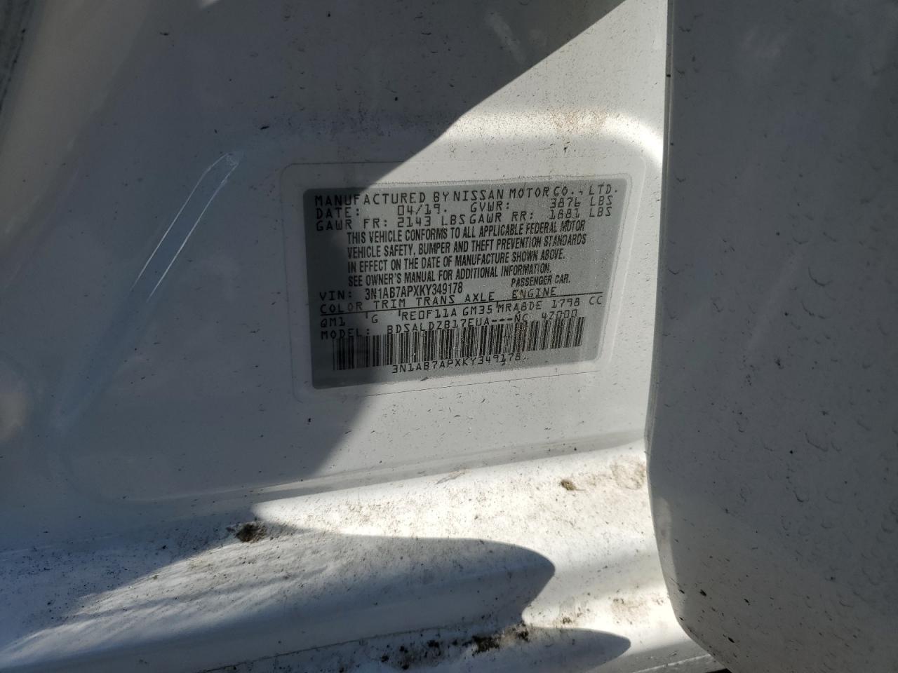3N1AB7APXKY349178 NISSAN SENTRA 2019