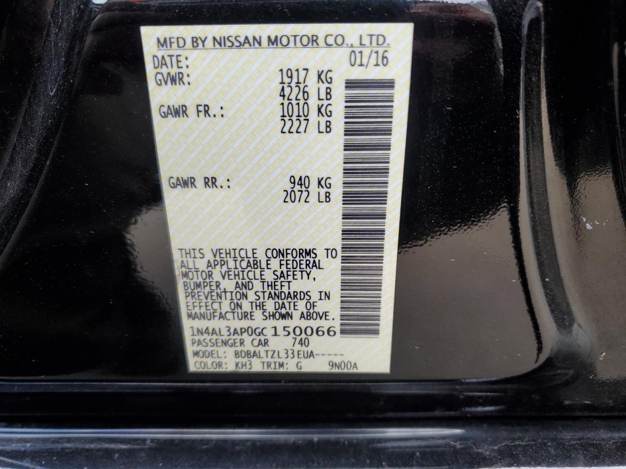 1N4AL3AP0GC150066 NISSAN ALTIMA 2016