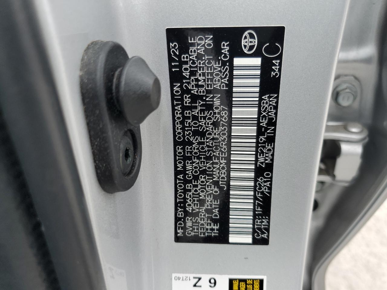 2024 Toyota Corolla Le VIN: JTDBCMFE6R3037687 Lot: 46449655