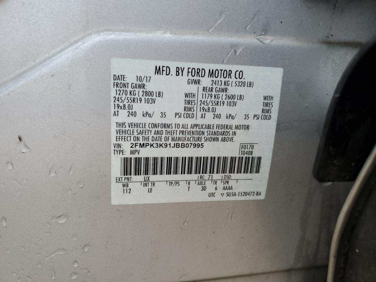 2FMPK3K91JBB07995 FORD EDGE 2018