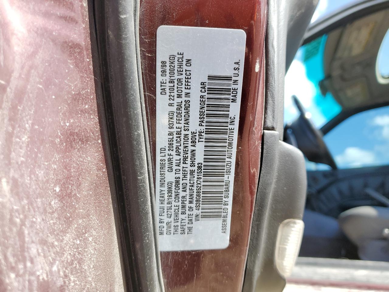 1999 Subaru Legacy Outback VIN: 4S3BG6852X7615383 Lot: 51919605