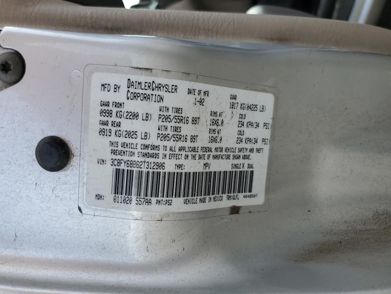 2002 Chrysler Pt Cruiser Limited VIN: 3C8FY68B62T312906 Lot: 53405635