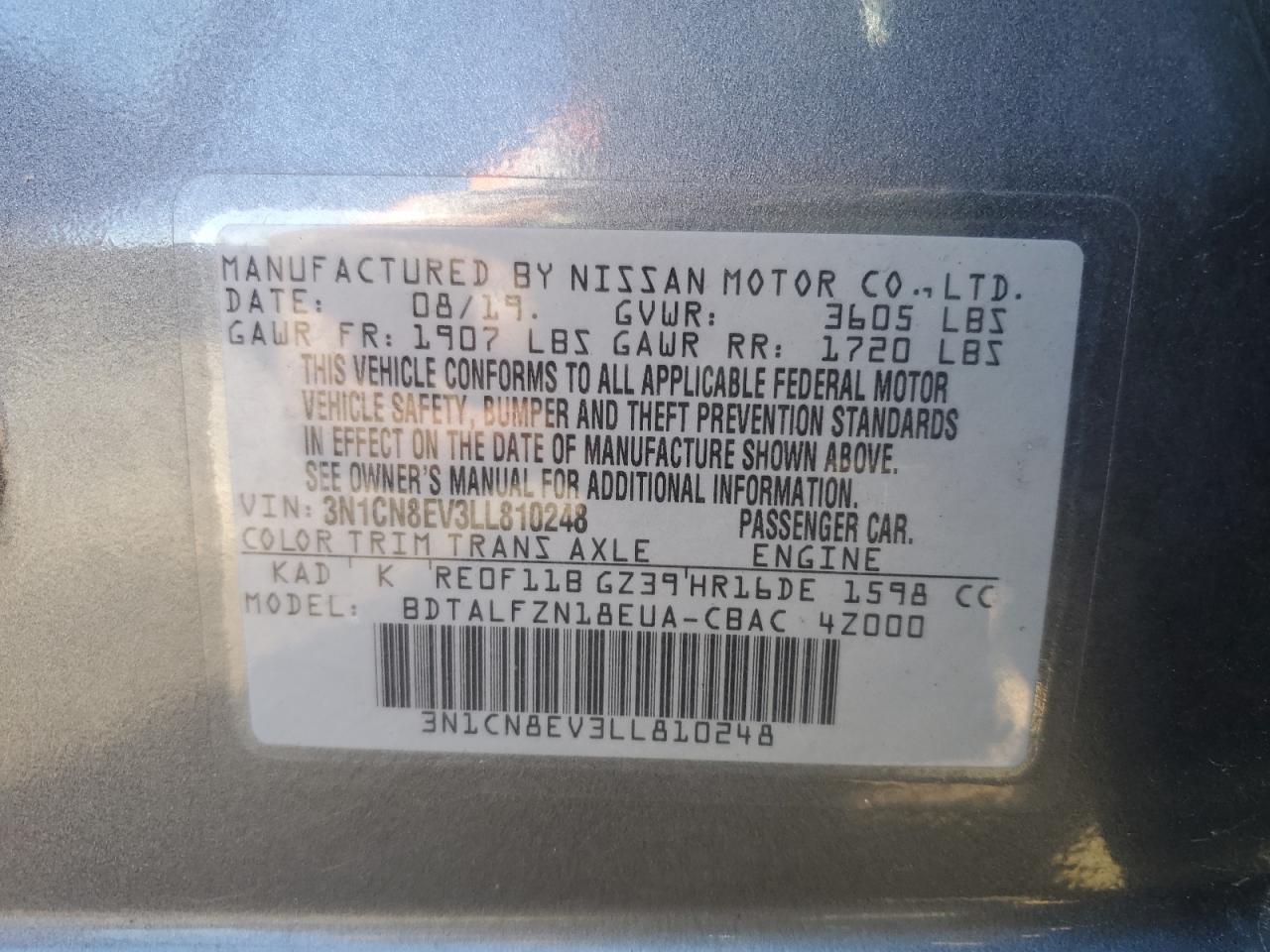3N1CN8EV3LL810248 NISSAN VERSA 2020