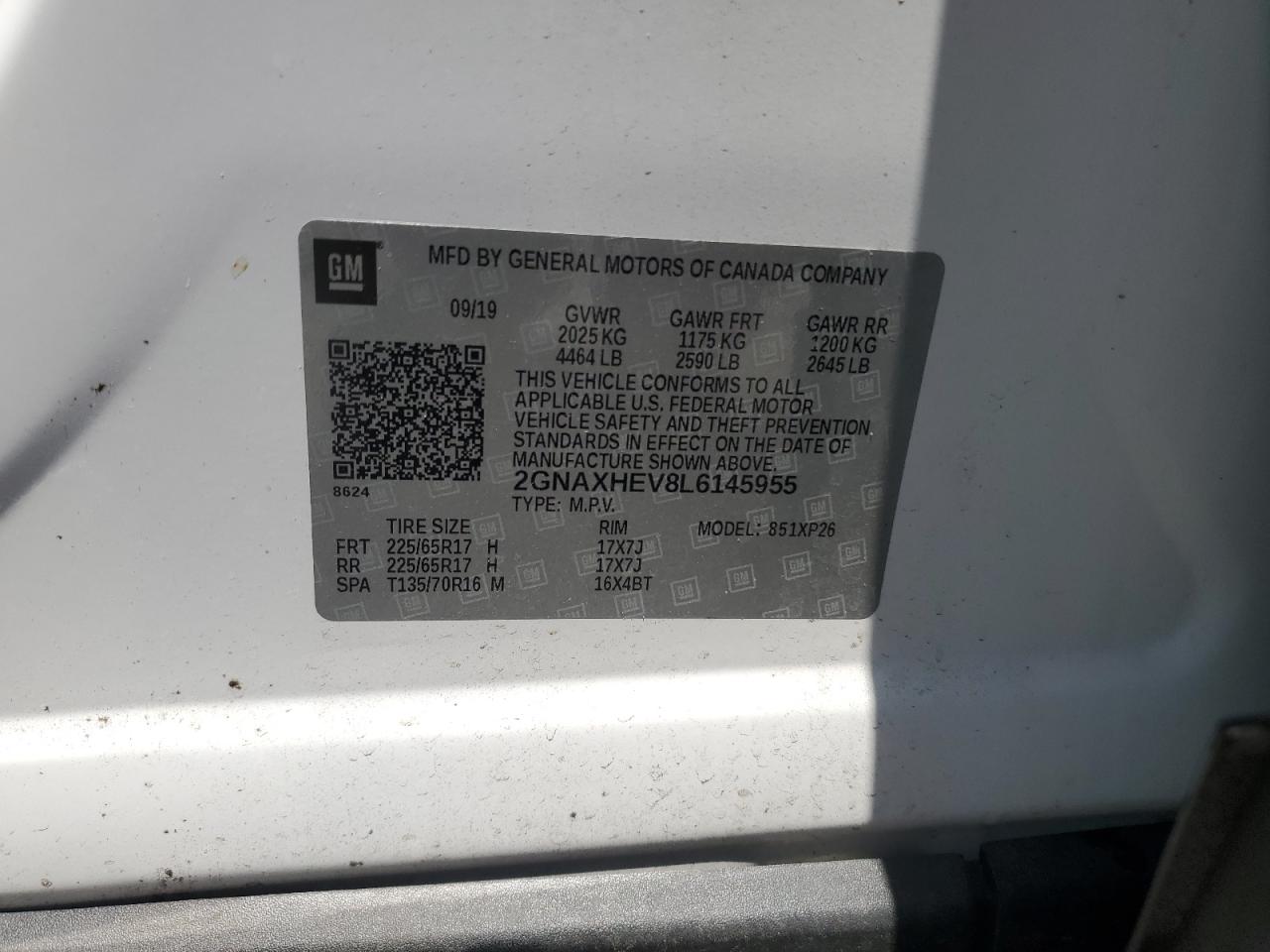 2GNAXHEV8L6145955 CHEVROLET EQUINOX 2020