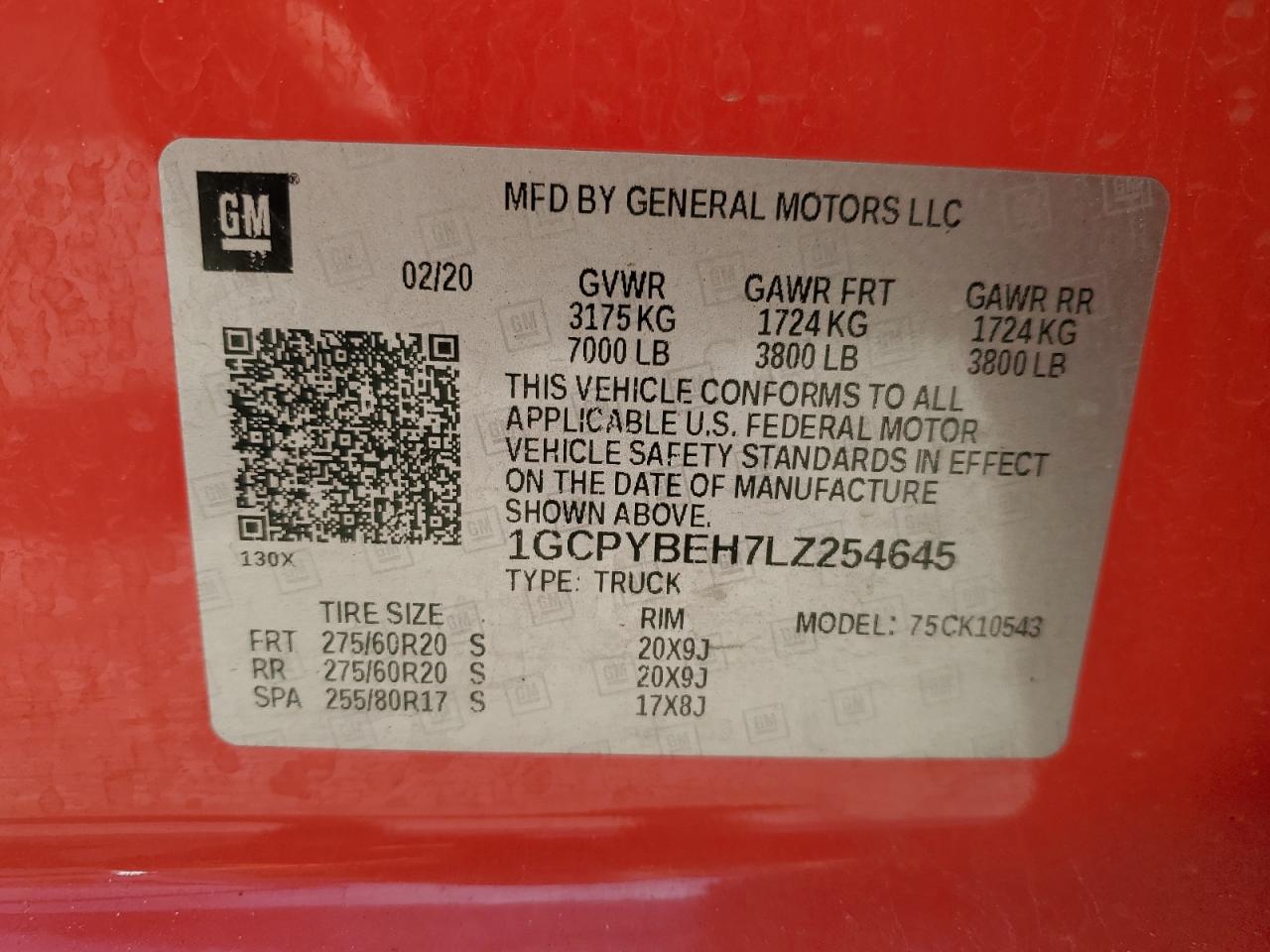 1GCPYBEH7LZ254645 CHEVROLET ALL Models 2020