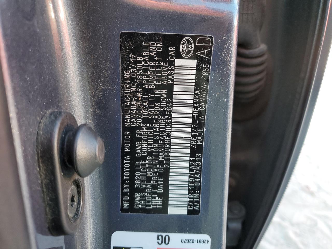 2T1BURHE3HC875642 TOYOTA COROLLA 2017