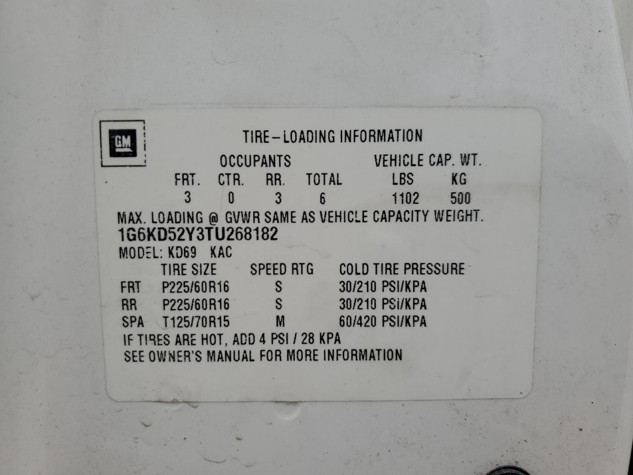 1996 Cadillac Deville VIN: 1G6KD52Y3TU268182 Lot: 54933265