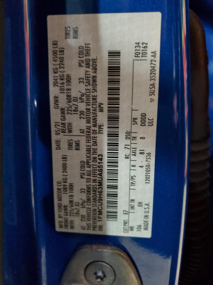 1FMCU9H63MUA65143 FORD ESCAPE 2021