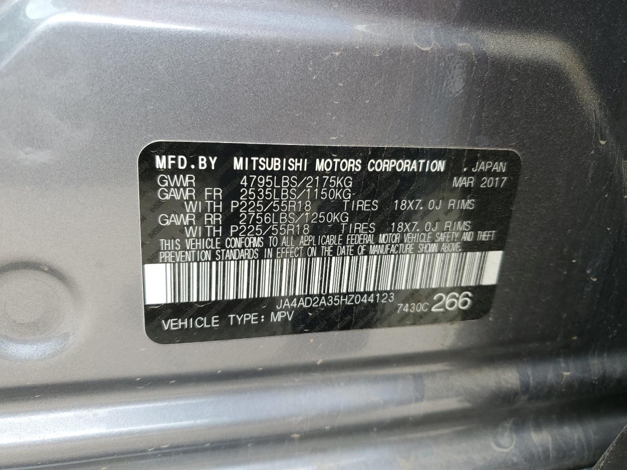 2017 Mitsubishi Outlander Es VIN: JA4AD2A35HZ044123 Lot: 50778625