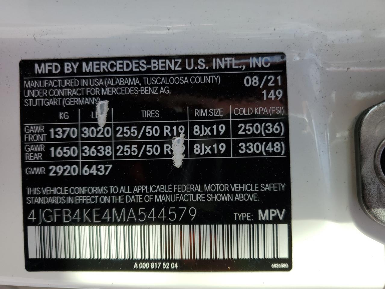 2021 Mercedes-Benz Gle 350 4Matic VIN: 4JGFB4KE4MA544579 Lot: 53939835