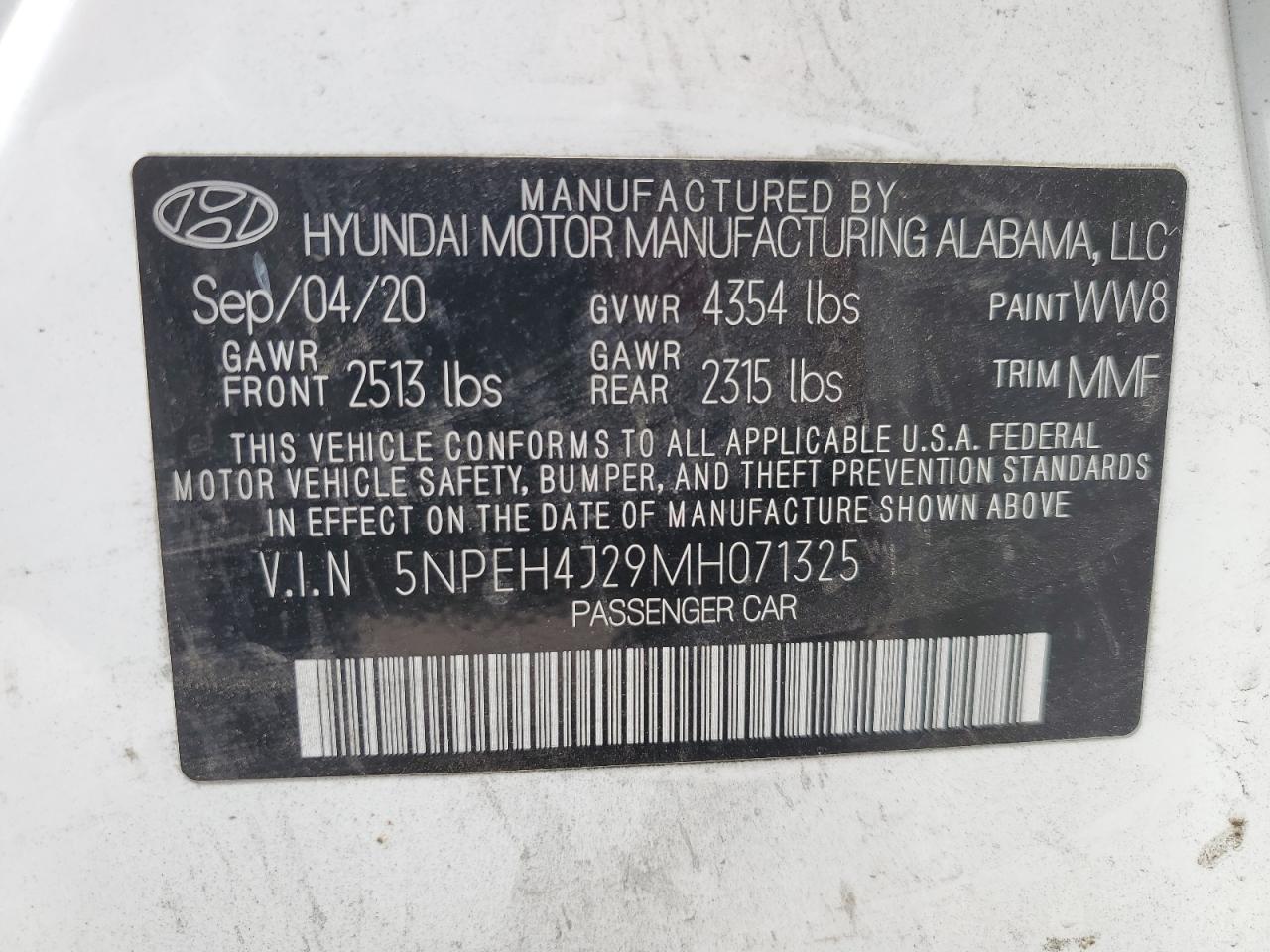 2021 Hyundai Sonata Limited VIN: 5NPEH4J29MH071325 Lot: 52966935