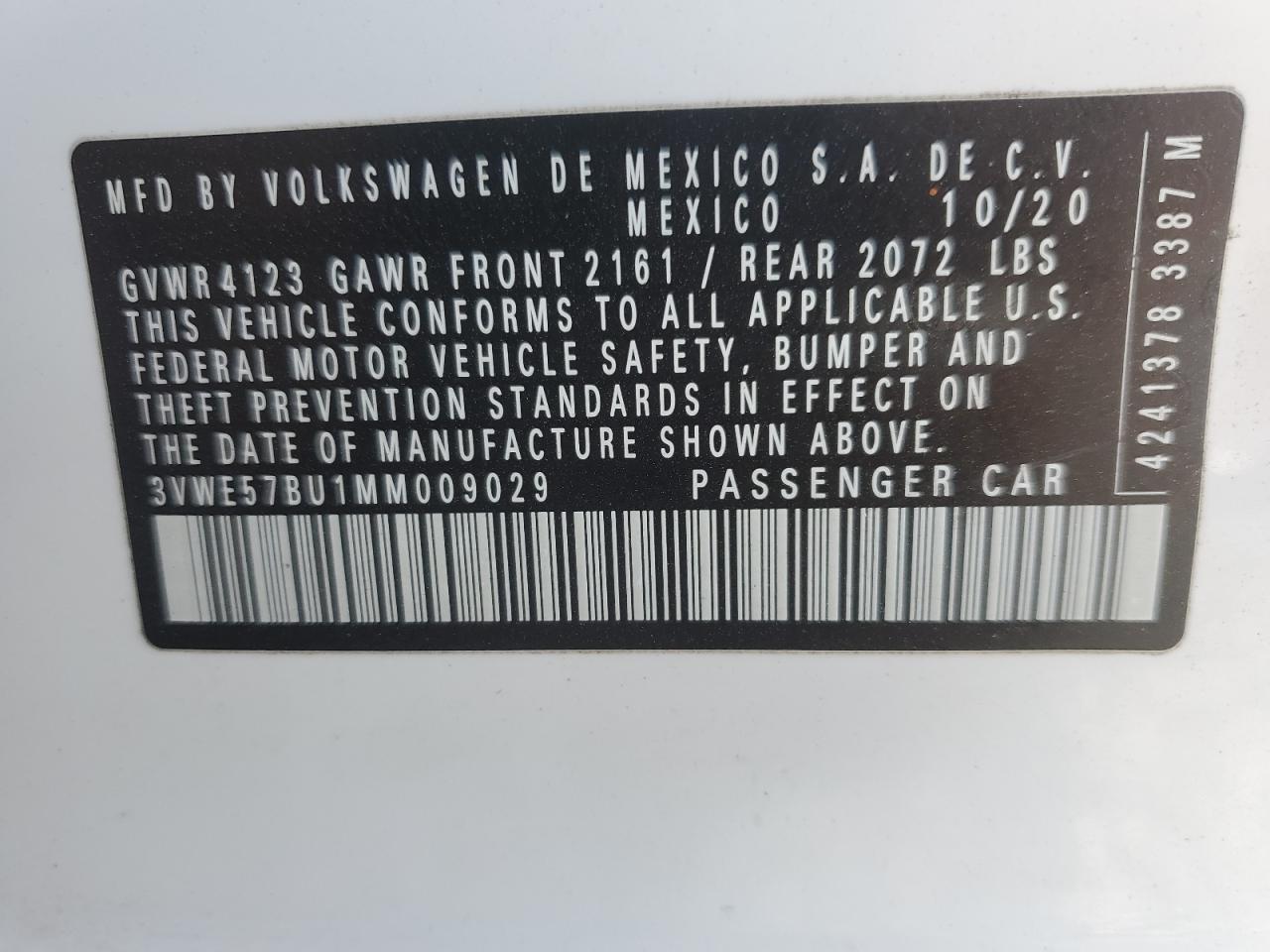 2021 Volkswagen Jetta Sel VIN: 3VWE57BU1MM009029 Lot: 53239185