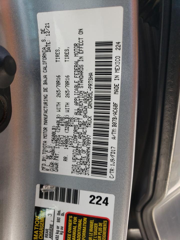 2022 Toyota Tacoma Double Cab VIN: 3TMCZ5AN4NM470997 Lot: 55165855