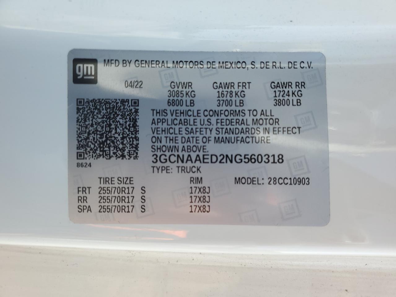 3GCNAAED2NG560318 CHEVROLET ALL Models 2022