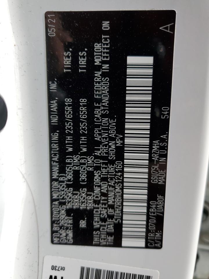 2021 Toyota Highlander Xle VIN: 5TDHZRBH0MS124160 Lot: 51409285