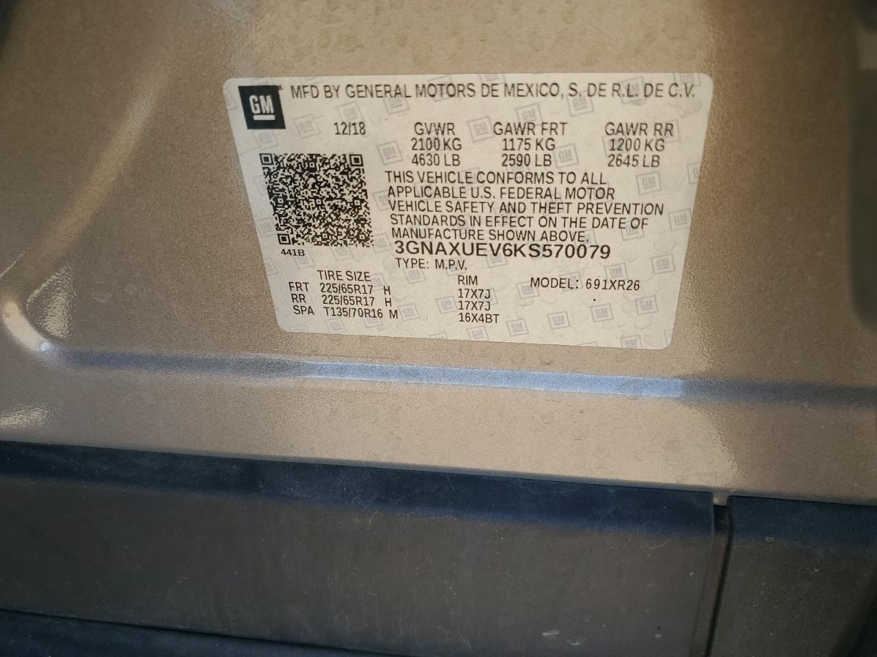 3GNAXUEV6KS570079 CHEVROLET EQUINOX 2019