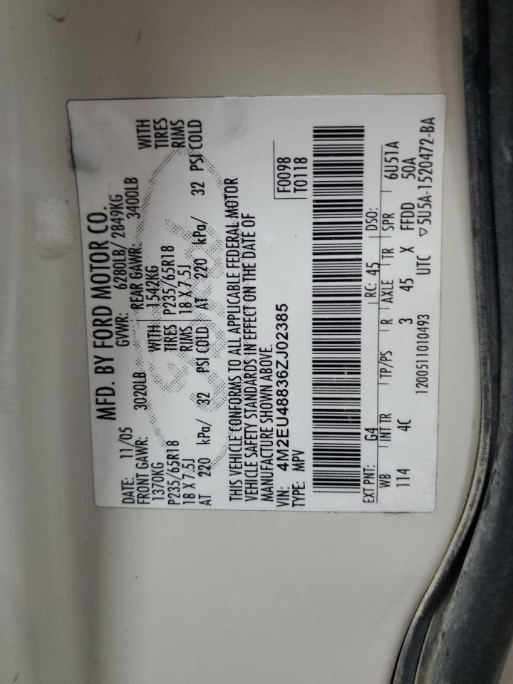 2006 Mercury Mountaineer Premier VIN: 4M2EU48836ZJ02385 Lot: 54782965