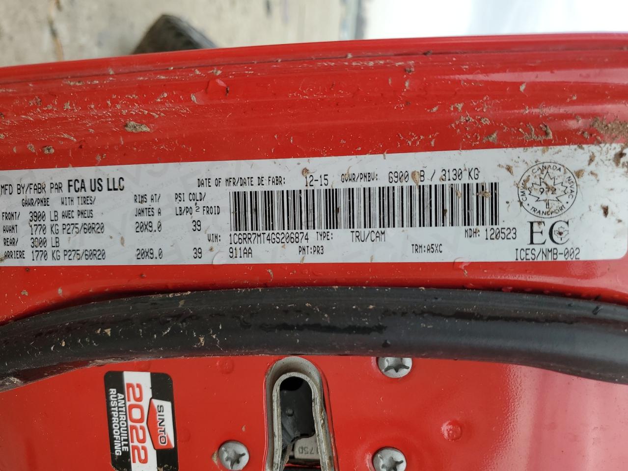 1C6RR7MT4GS206874 RAM 1500 2016