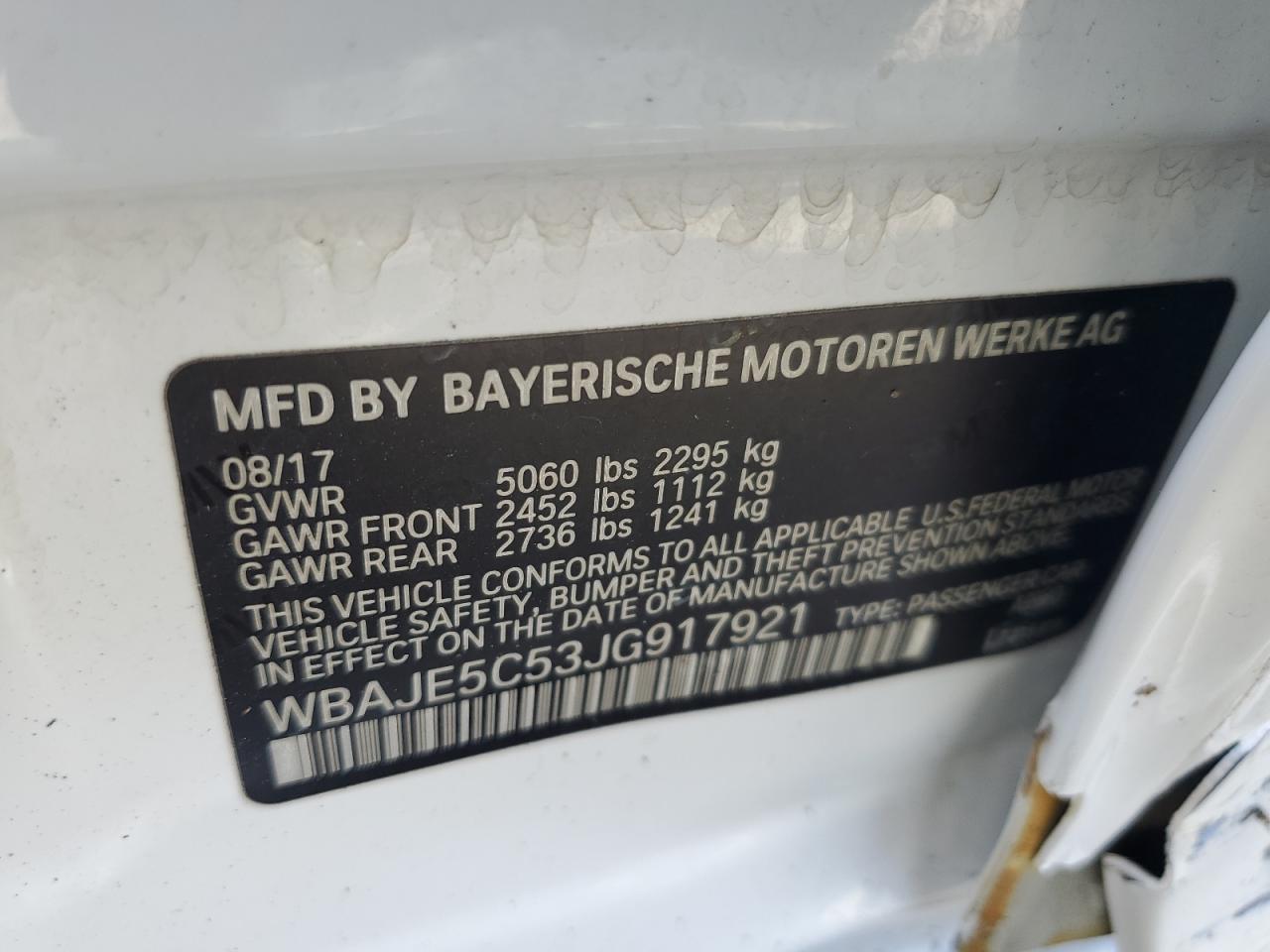 2018 BMW 540 I VIN: WBAJE5C53JG917921 Lot: 54985805