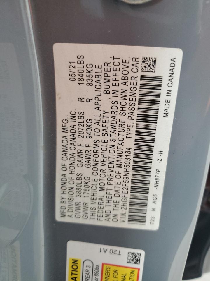 2HGFE2F59NH503184 HONDA CIVIC 2022