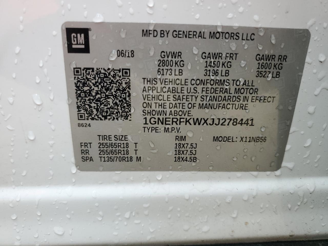2018 Chevrolet Traverse Ls VIN: 1GNERFKWXJJ278441 Lot: 51673585