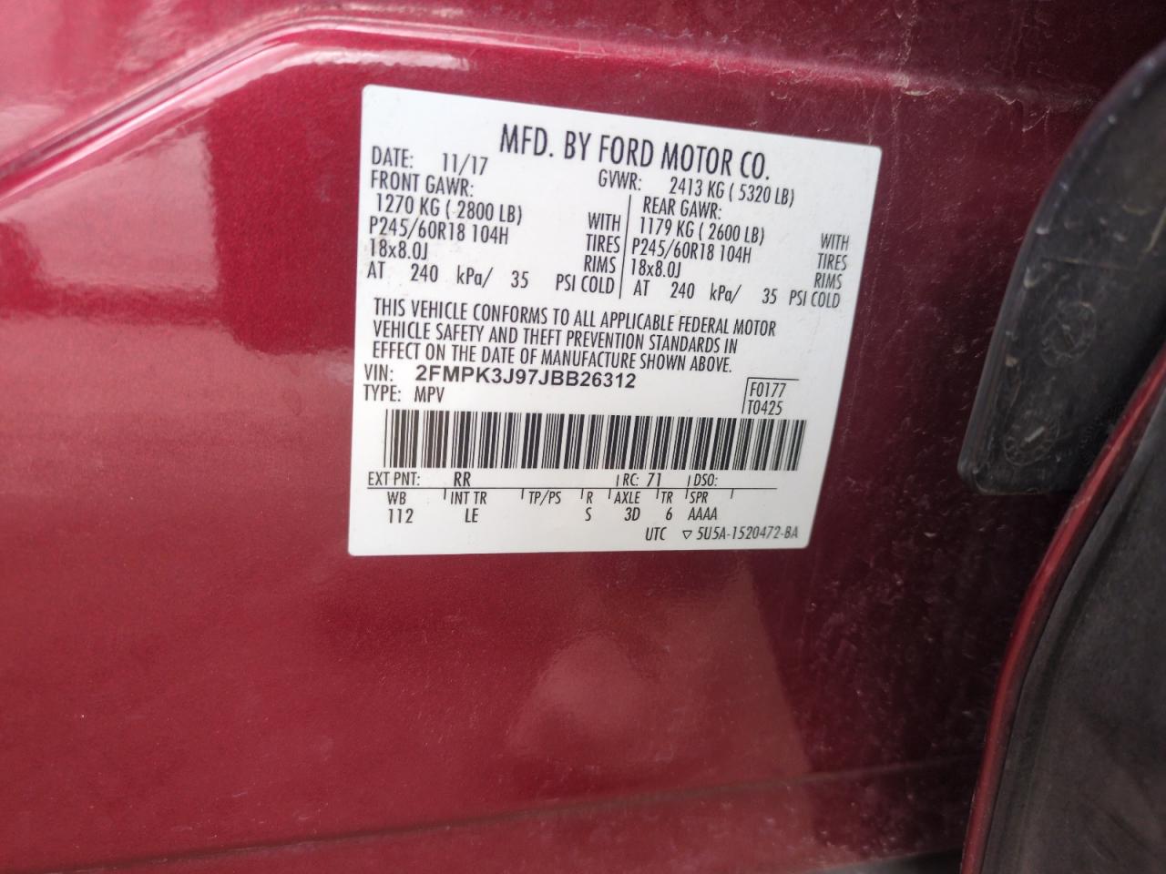 2FMPK3J97JBB26312 FORD EDGE 2018