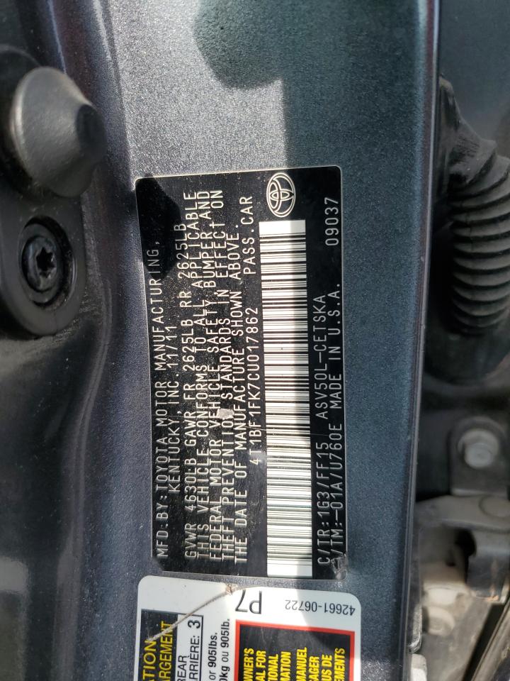 2012 Toyota Camry Base VIN: 4T1BF1FK7CU017862 Lot: 55175185