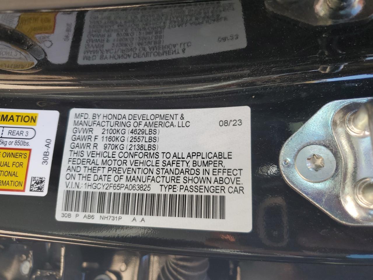 1HGCY2F65PA063825 HONDA ACCORD 2023