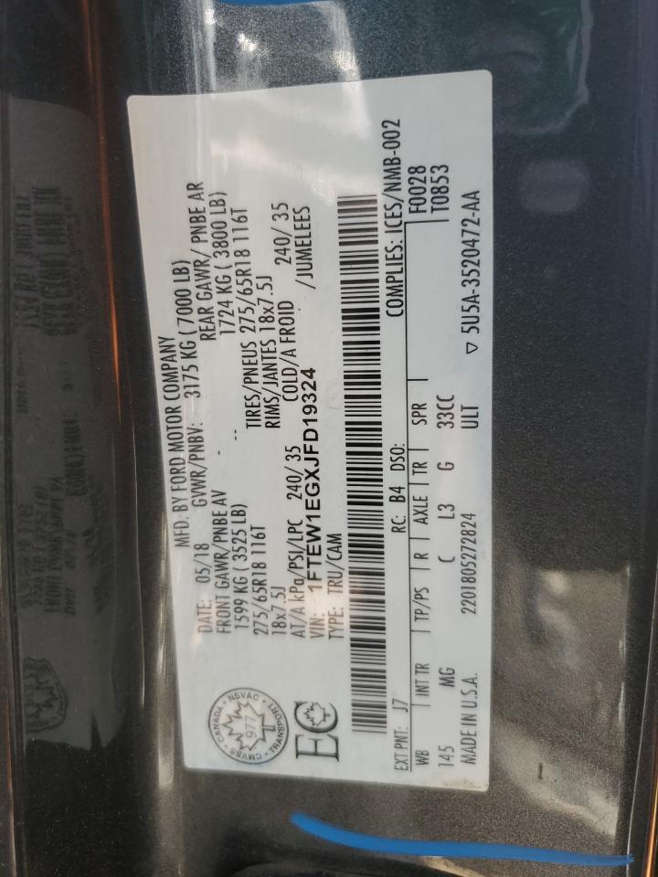 2018 Ford F150 Supercrew VIN: 1FTEW1EGXJFD19324 Lot: 52029055