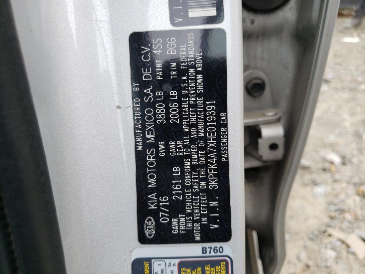 2017 Kia Forte Lx VIN: 3KPFK4A7XHE019391 Lot: 53955755