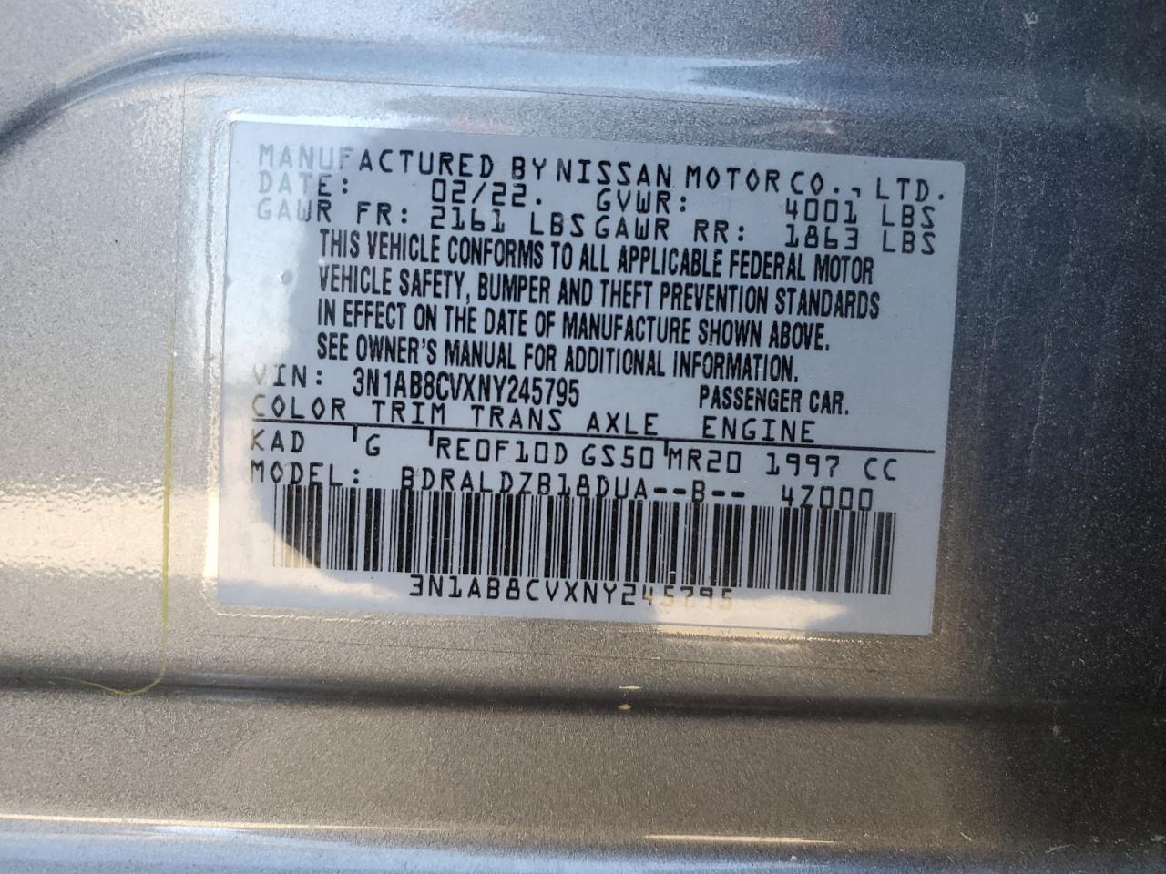 3N1AB8CVXNY245795 NISSAN SENTRA 2022
