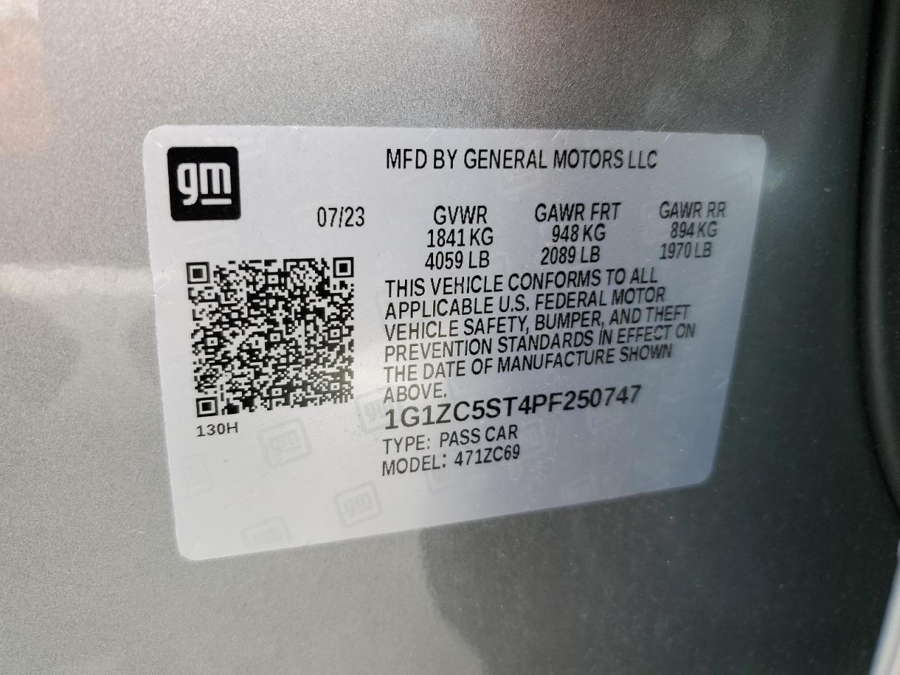 2023 Chevrolet Malibu Ls VIN: 1G1ZC5ST4PF250747 Lot: 53683025
