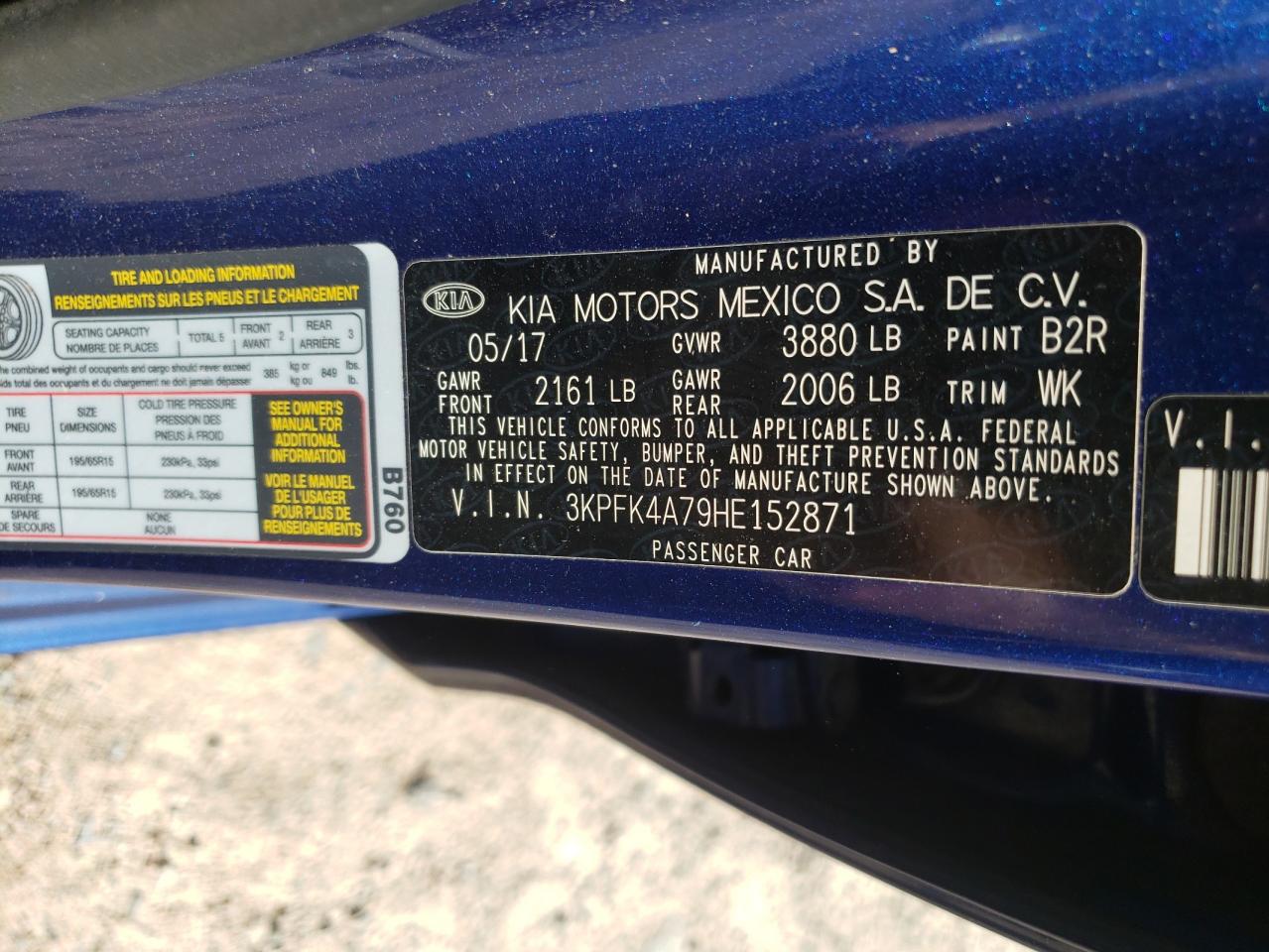 2017 Kia Forte Lx VIN: 3KPFK4A79HE152871 Lot: 55197075