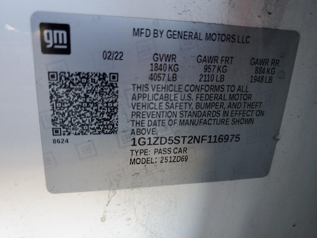 1G1ZD5ST2NF116975 CHEVROLET MALIBU 2022