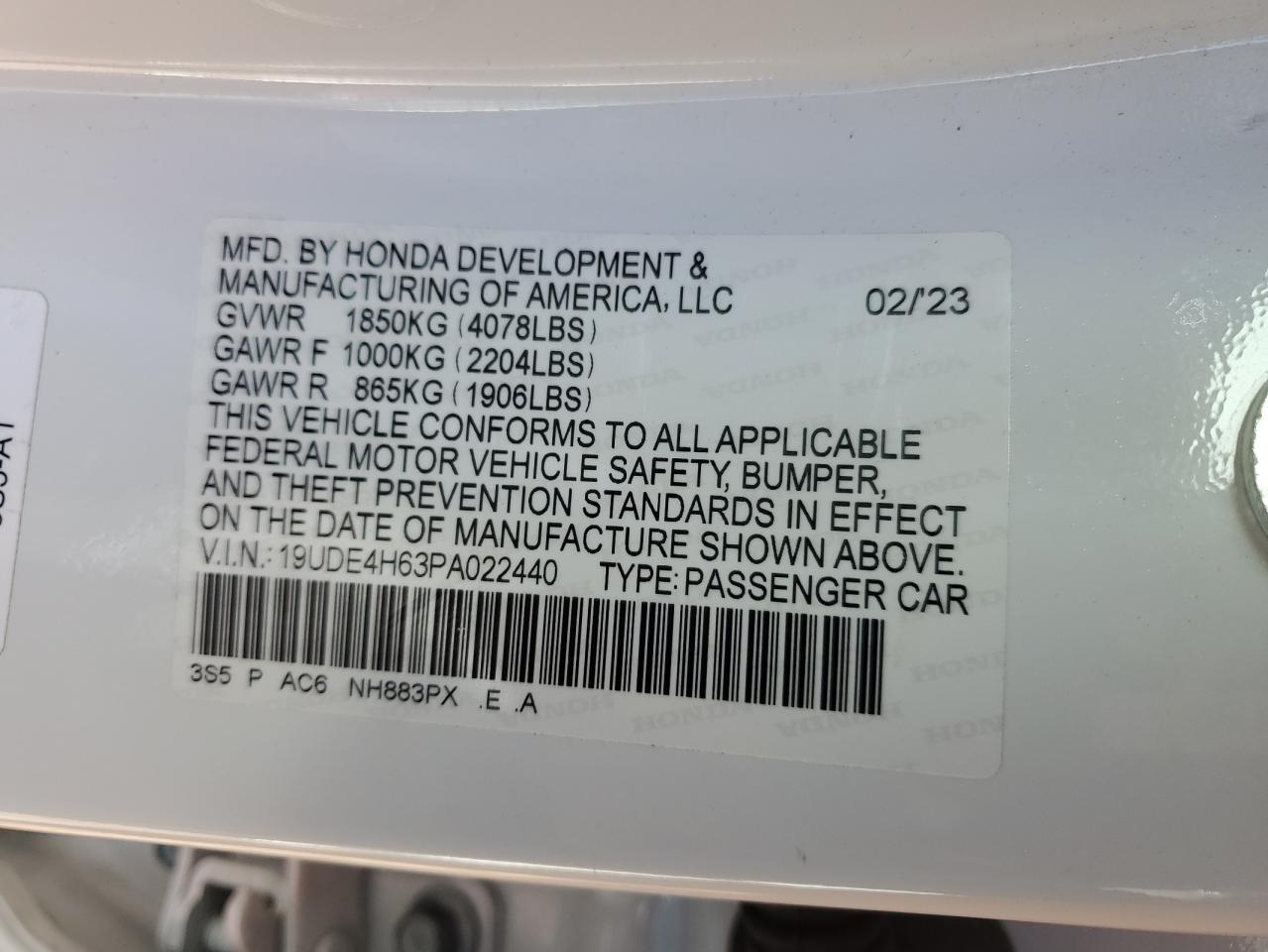 2023 Acura Integra A-Spec Tech VIN: 19UDE4H63PA022440 Lot: 51510145
