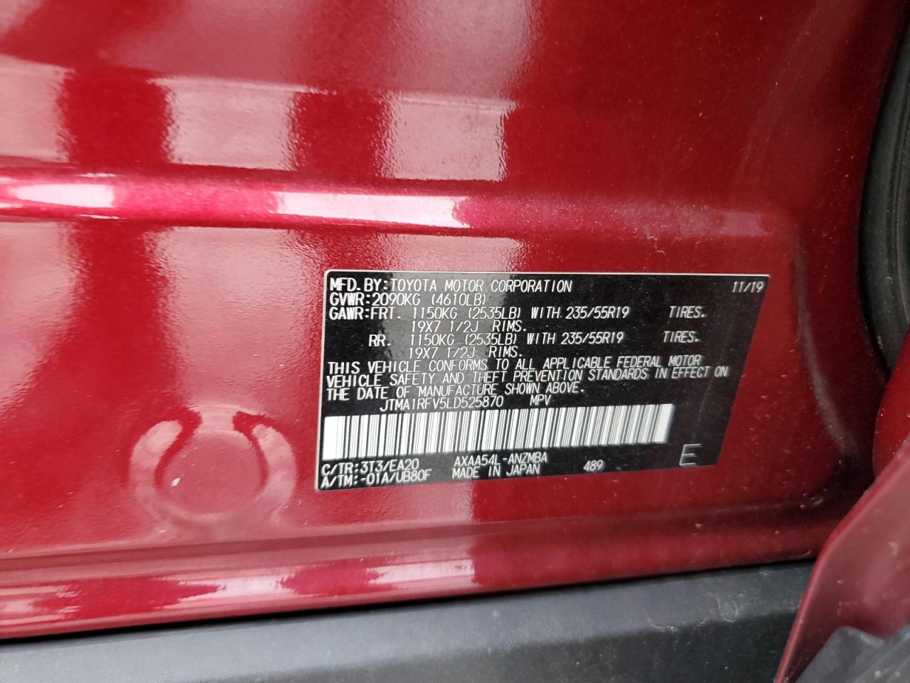 2020 Toyota Rav4 Xle Premium VIN: JTMA1RFV5LD525870 Lot: 54247265