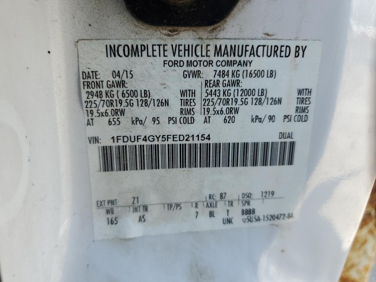 2015 Ford F450 Super Duty VIN: 1FDUF4GY5FED21154 Lot: 53129845