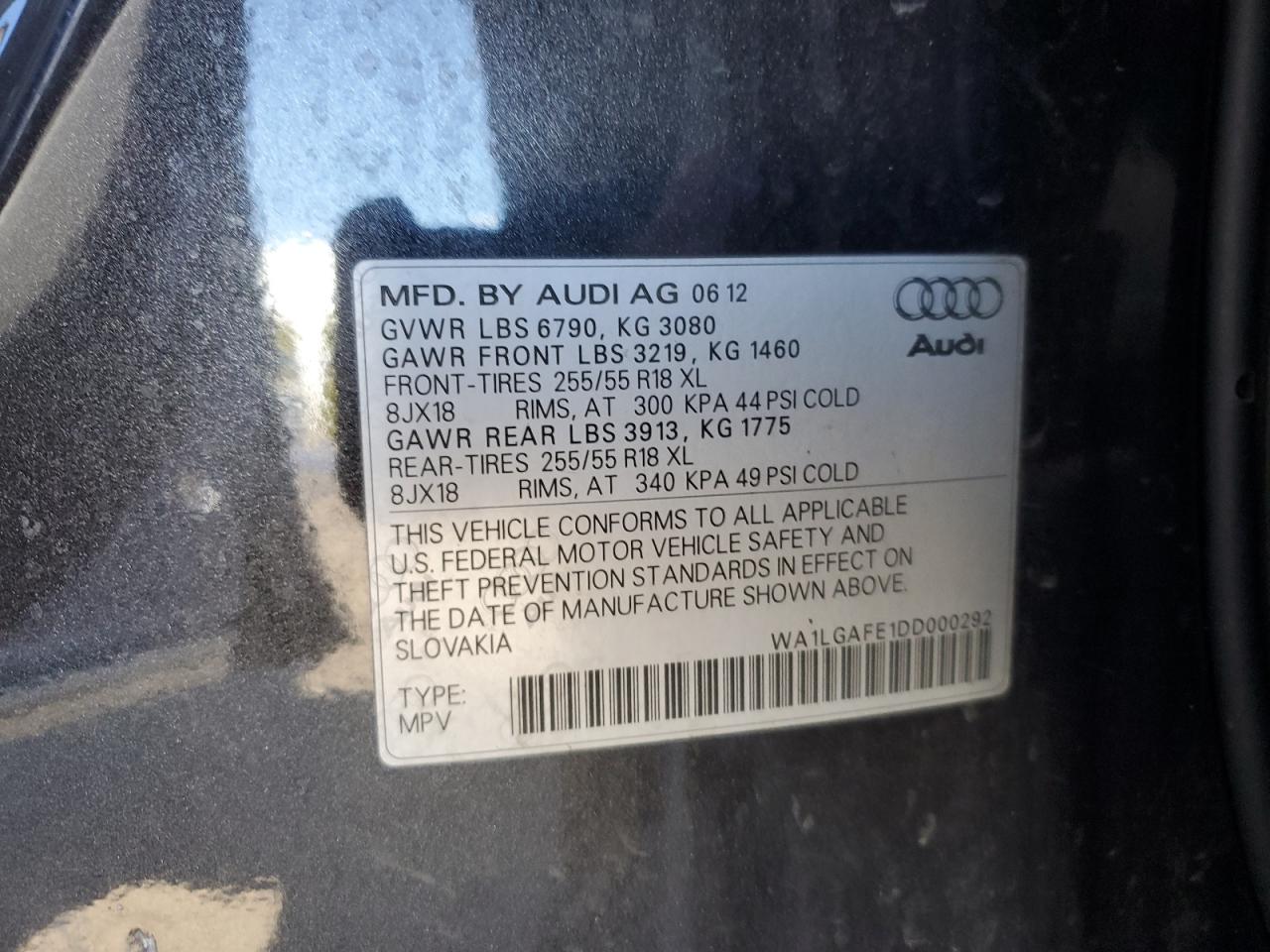 2013 Audi Q7 Premium Plus VIN: WA1LGAFE1DD000292 Lot: 52500575