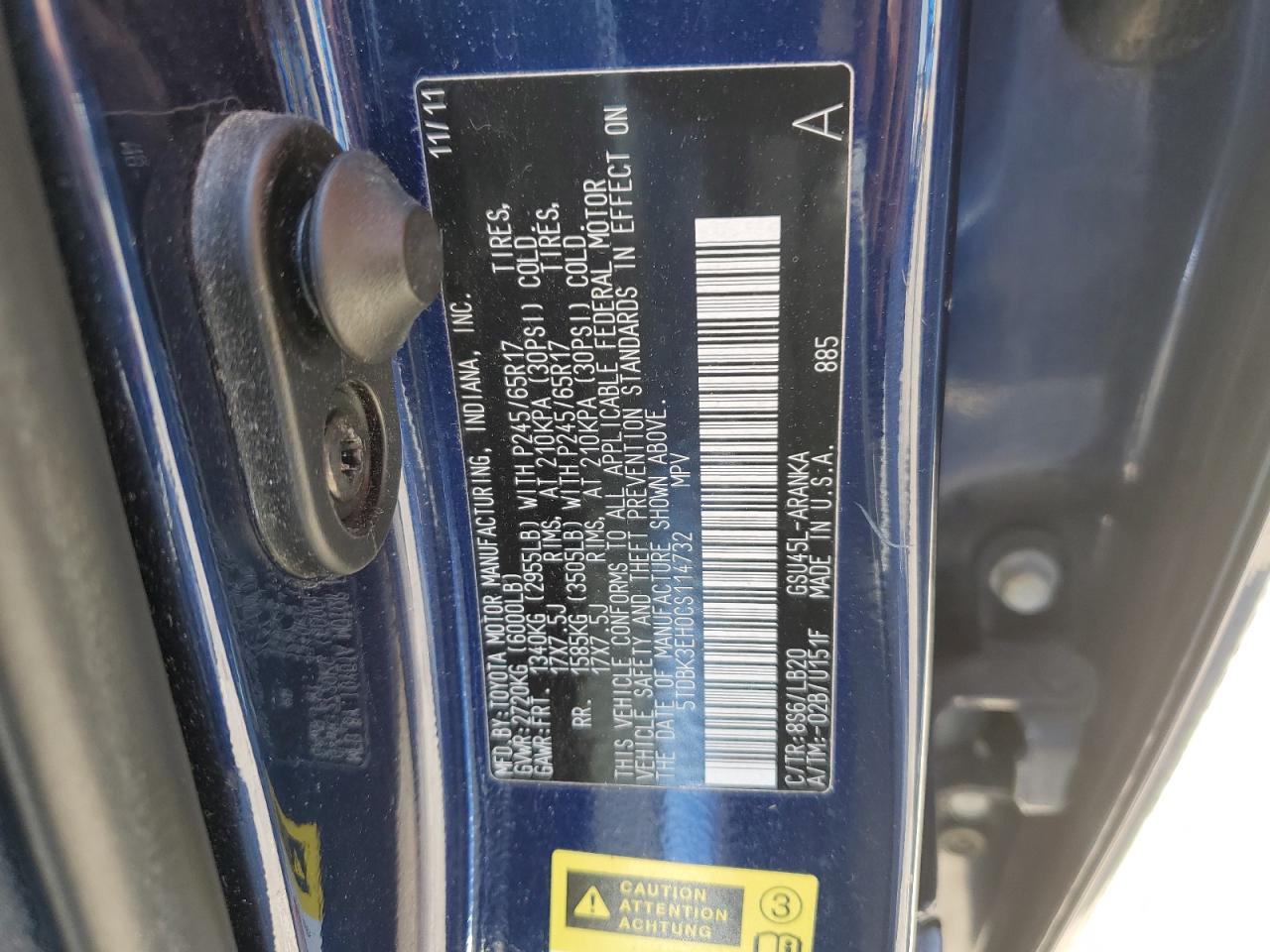 2012 Toyota Highlander Base VIN: 5TDBK3EH0CS114732 Lot: 53813285