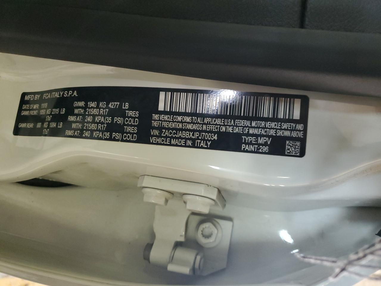 2018 Jeep Renegade Latitude VIN: ZACCJABBXJPJ70034 Lot: 53230265