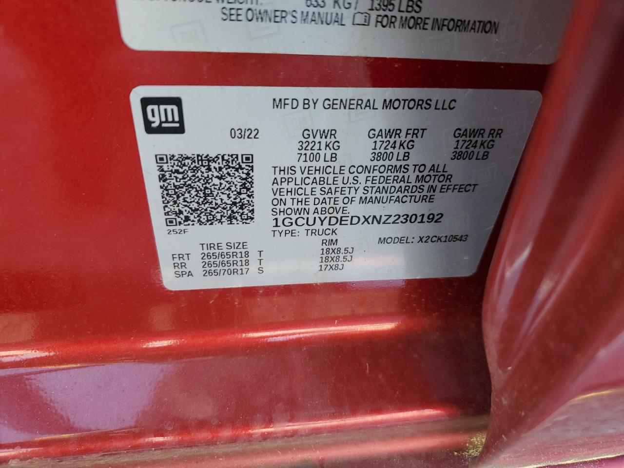 1GCUYDEDXNZ230192 CHEVROLET ALL Models 2022