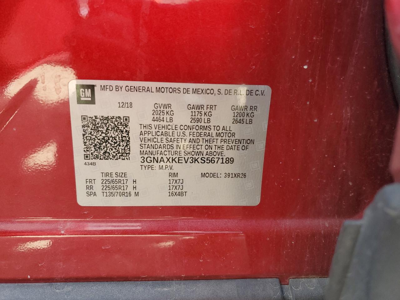 3GNAXKEV3KS567189 CHEVROLET EQUINOX 2019
