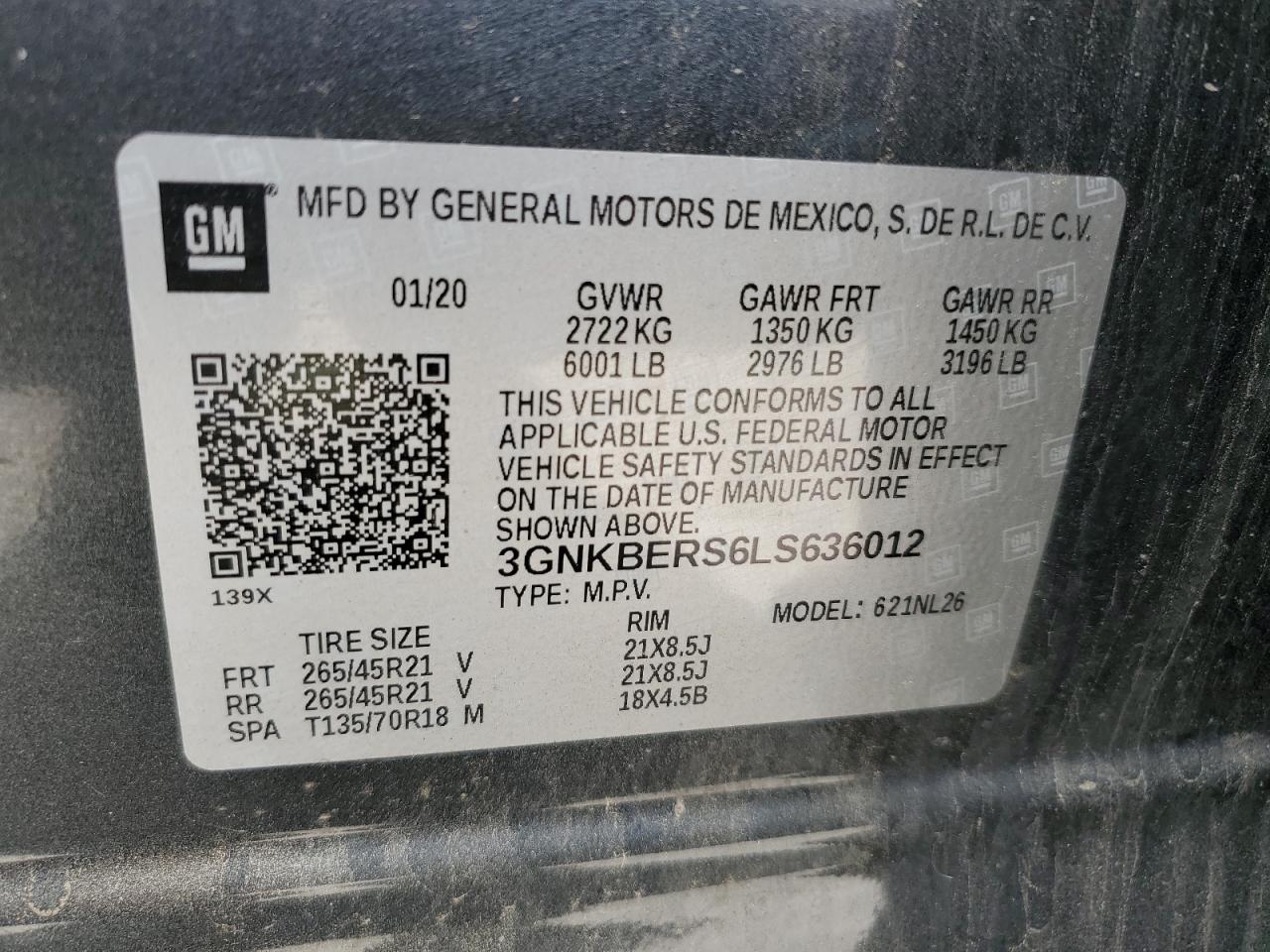 3GNKBERS6LS636012 CHEVROLET BLAZER 2020