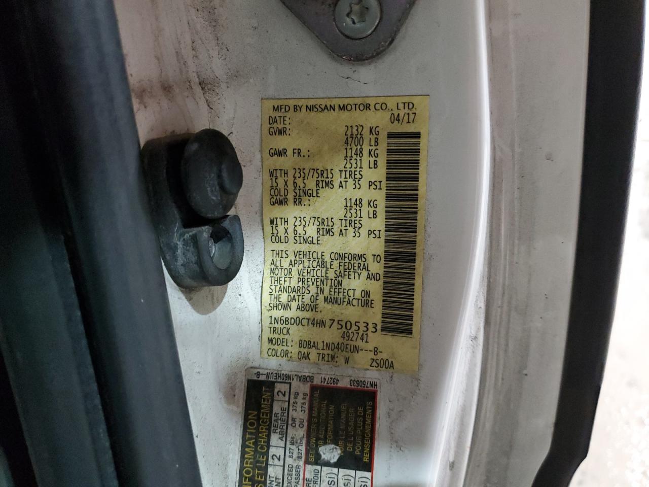 1N6BD0CT4HN750533 NISSAN FRONTIER 2017