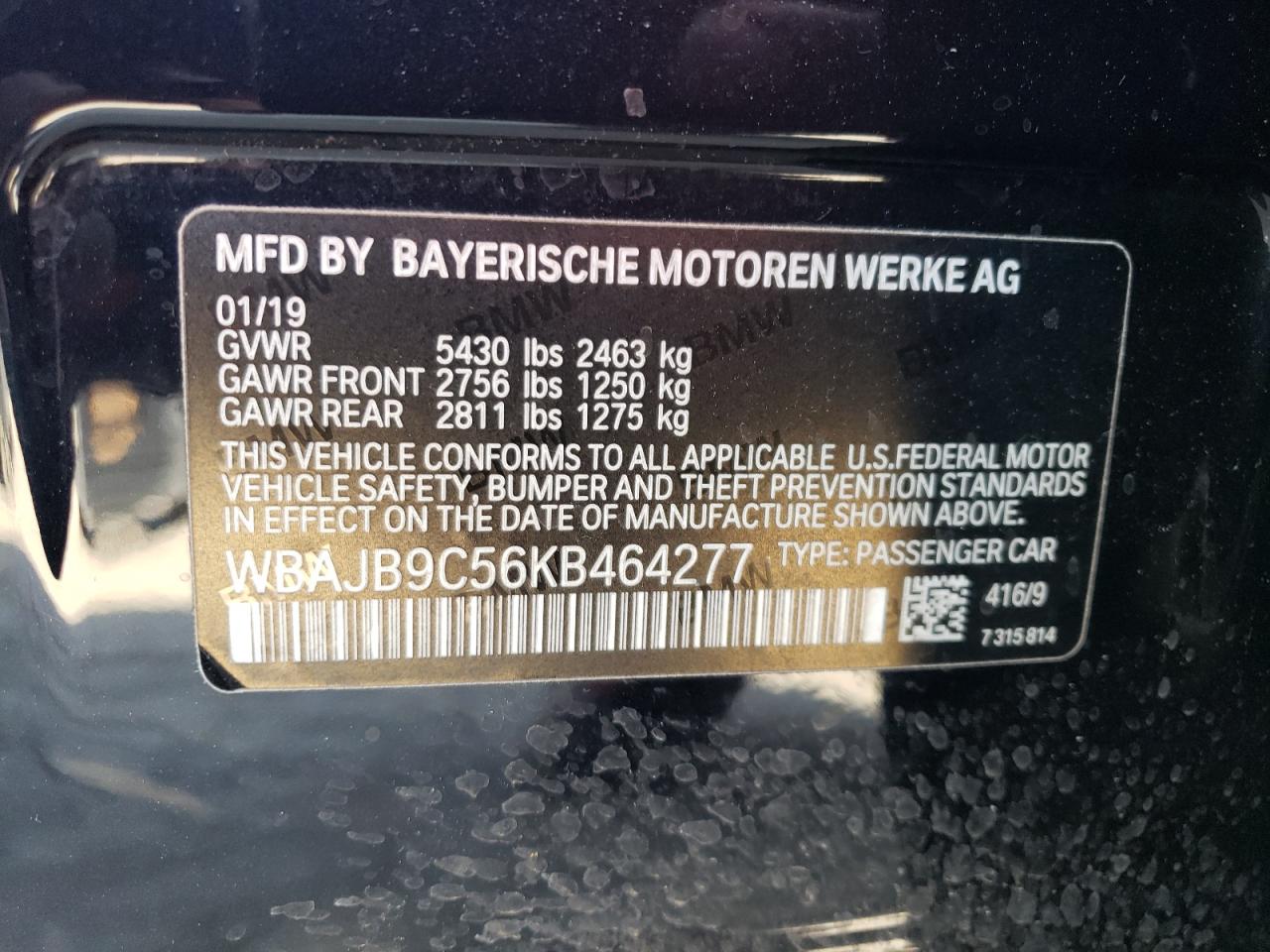 2019 BMW M550Xi VIN: WBAJB9C56KB464277 Lot: 52348835