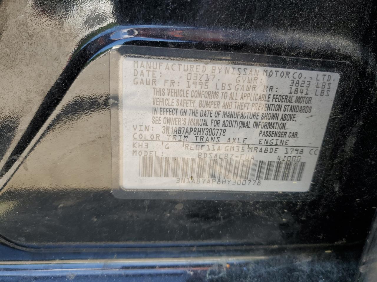 3N1AB7AP8HY300778 NISSAN SENTRA 2017