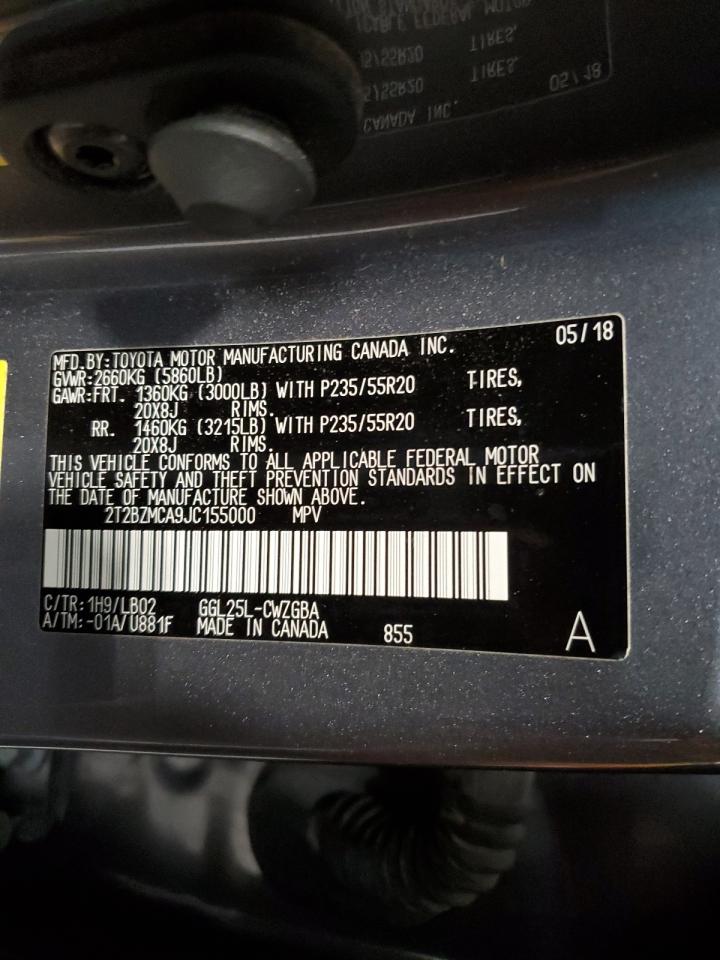 2018 Lexus Rx 350 Base VIN: 2T2BZMCA9JC155000 Lot: 53899455