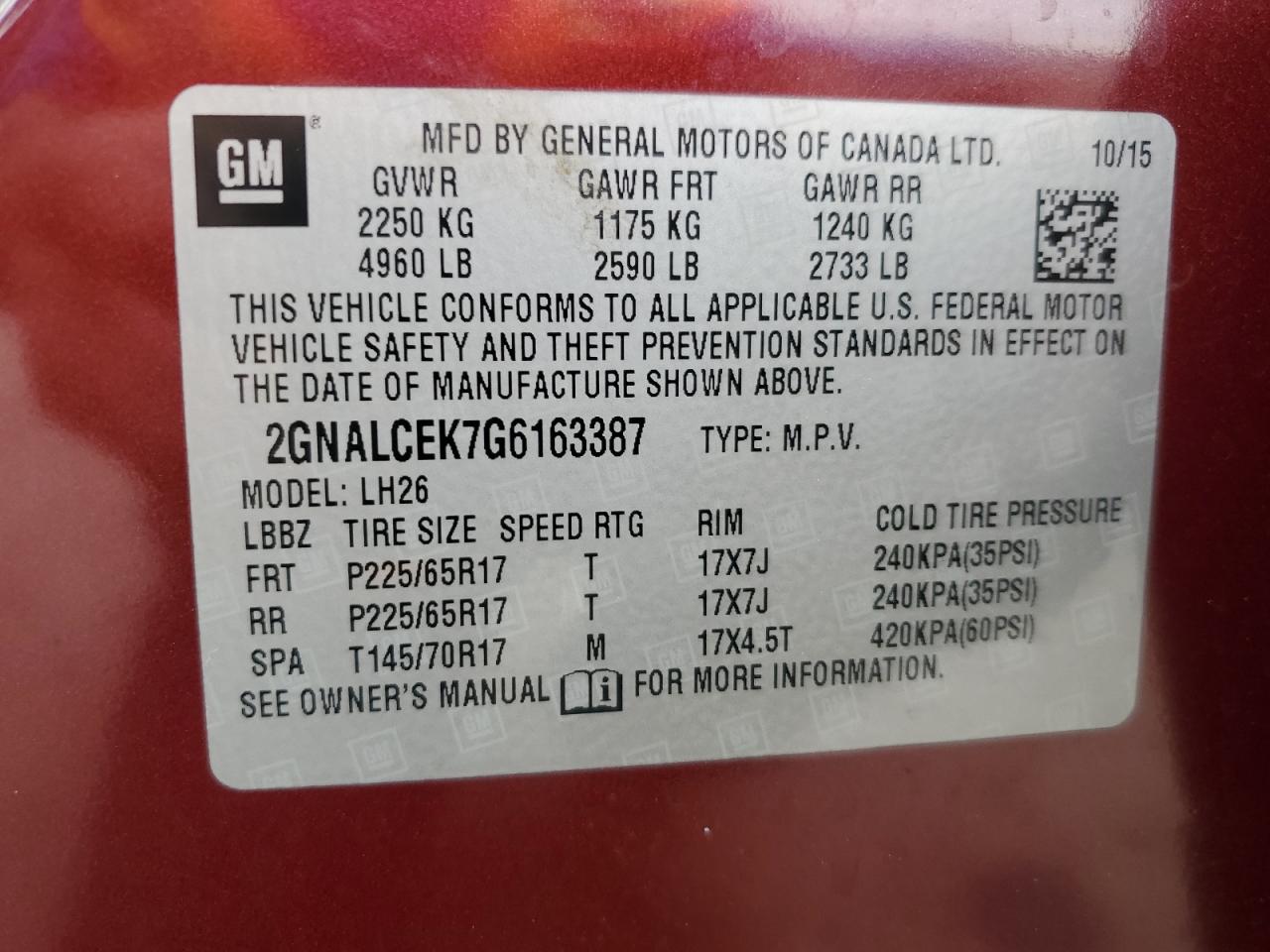 2GNALCEK7G6163387 CHEVROLET EQUINOX 2016