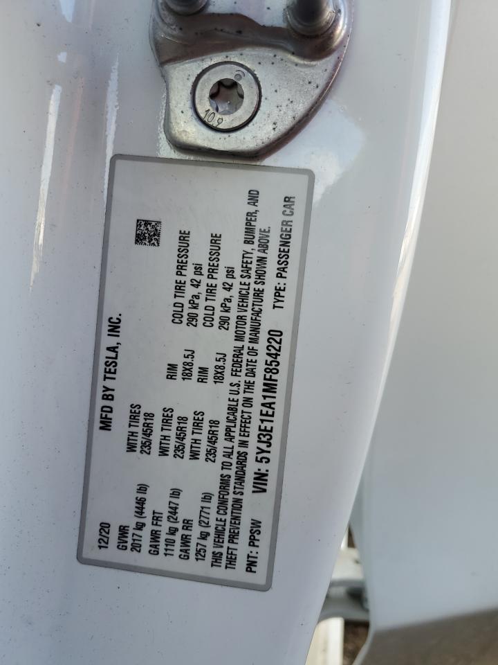 2021 Tesla Model 3 VIN: 5YJ3E1EA1MF854220 Lot: 52934105